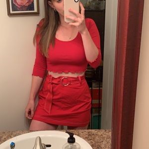 Cherry Red Mini Skirt w/ Belt